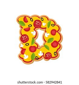 Letter D pizza font. Italian meal alphabet. Lettring fast food
