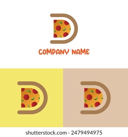 Letter D pizza logo design concept, isolated on colorful background. 