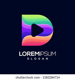 letter D play gradient color logo design