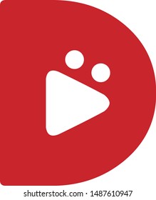 letter D with play icon. red logo type
