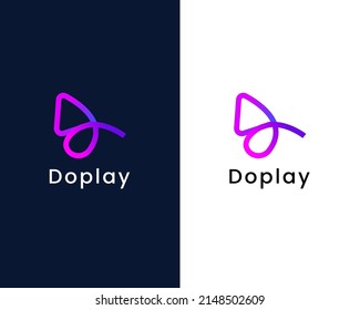 letter d with play logo design template