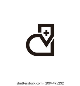 letter d plus medical heart pulse symbol logo vector