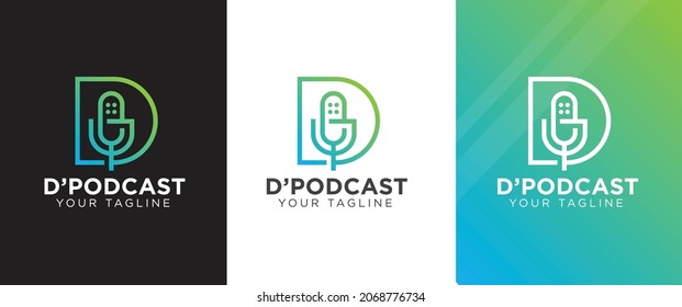 Letter D podcast logo in different background