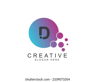 Diseño de logotipo de punto D con púrpura azul. Ilustración de letras de vectores de alfabeto coloridas.
