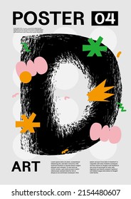 Letter D. Poster layout design. Alphabet. Cute font. Template poster, banner, flyer.