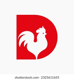 Logo De La Letra D De Aves De Corral Con Símbolo Hen. Logotipo de pollo, plantilla de vectores de muslo de gallo