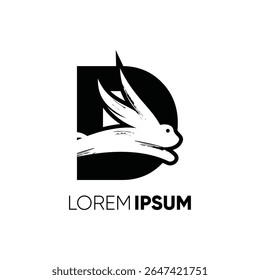 Letter D Rabbit Run Logo Design Vector Image Icon Graphic Emblem Symbol Illustration
