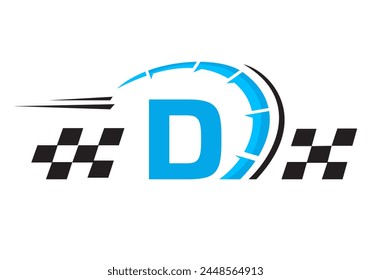 Letter D with Racing Flag Logo. Speed Logo Symbol