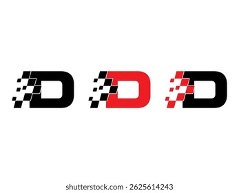 Letter D with racing flag symbol icon design vector isolated transparent background