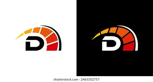 Letter D racing logo, with logo speedometer for racing, workshop, speed