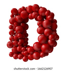 letter D with red colored shiny balls, side view. realistic vector illustration. suitable for typewriting, alphabet or letter usage.