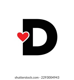 Letter D with red heart monogram. D heart icon.