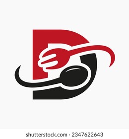 Logo des Letter-D-Restaurants in Kombination mit Gabel- und Löffelsymbol