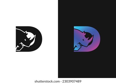 Letter D Rhino logo, combination Letter D and rhino, flat design logo template, vector