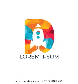 Letter D Rocket Logo Design. Letter D Logo With Rocket Launch Inside.	