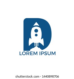 Letter D Rocket Logo Design. Letter D Logo With Rocket Launch Inside.	