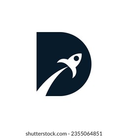 letter D rocket logo design illustration.