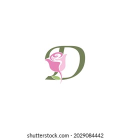 Letter D with rose icon logo vector template illustration