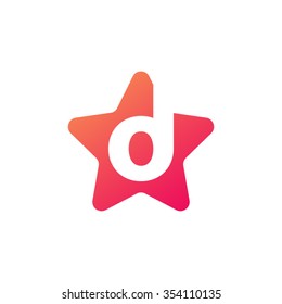 letter d rounded star shape icon logo orange red
