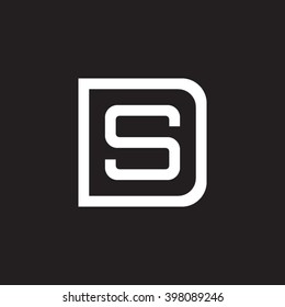 letter D and S monogram square shape logo white black background