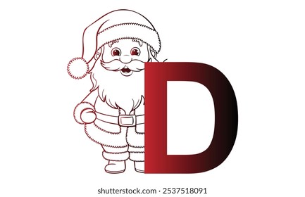 Buchstabe D mit Weihnachtsmann mit Alphabet. Charaktere mit lustigen Ausdrücken stellen verschiedene Posen. Es ist Vektorkunst, also ist es einfach zu bearbeiten.
