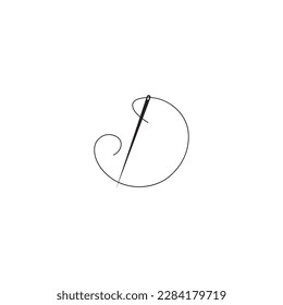 letter D sewing needle logo design art vector line illustration