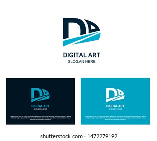 Letter D with shape Digital art logo icon. Letter D vector element. Modern blue logo template isolated on a white background. Suitable for business logo