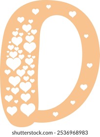 Letter D shape love typography design on transparent plain white background for card, shirt, hoodie, sweatshirt, clothing, tag, mug, icon, poster or badge