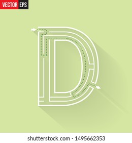 Letra D forma laberinto laberinto, laberinto con una entrada y una salida. Diseño plano, ilustración vectorial.