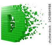 letter D shaped data block. version with green cubes. 3d pixel style vector illustration. suitable for blockchain, technology, computer and abstract themes.