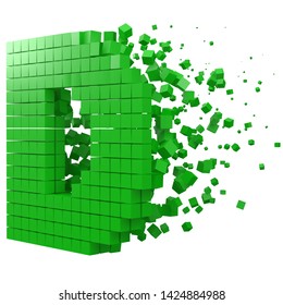 letter D shaped data block. version with green cubes. 3d pixel style vector illustration. suitable for blockchain, technology, computer and abstract themes.