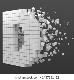 letter D shaped data block. version with white cubes. 3d pixel style vector illustration. suitable for blockchain, technology, computer and abstract themes.