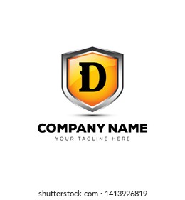 LETTER D SHIELD 3D MODERN LOGO VECTOR TEMPLATE