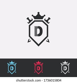 Letra D Shield, Espada, Corona -Logotipo abstracto - Diseño vectorial