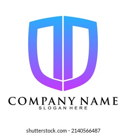 Letter D with shield symbol vector logo