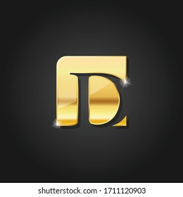 letter D shiny golden metallic color lettermark logo vector design isolated on the dark background