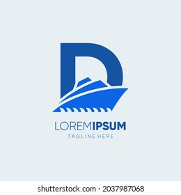 Letter D Ship Logo Design Vector Icon Graphic Illustration Emblem Background Template