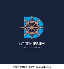 Letter D Ship Steering Wheel Logo Design Vector Icon Graphic Emblem Illustration Background Template