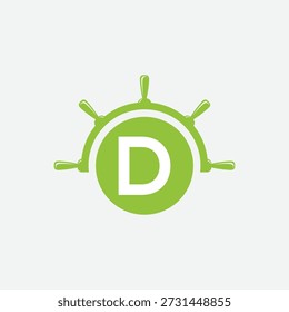 Concepto de logotipo de rueda de barco de letra D