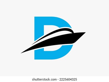 Letter D Shipping Logo Sailboat Symbol. Nautical Ship Sailing Boat Icon