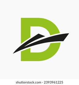 Letter D Shipping Logo Sailboat Symbol. Nautical Ship Sailing Boat Icon