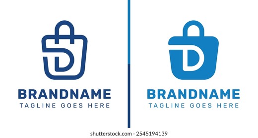 Letter D Shopping Bag Logo Set, Symbol für Bequemlichkeit, Stil und Einzelhandel