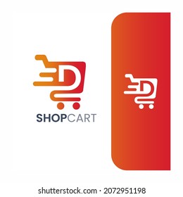 Letter D Shopping Cart Logo, Fast Trolley Shop Icon