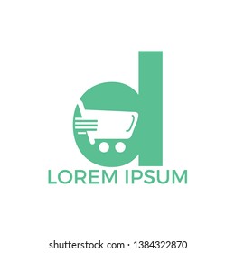 Letter D Shopping logo design. Abstract colorful shopping cart icon and smile. App Shopping Logo.
