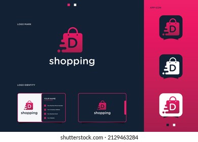 Letter D shopping store logo design template