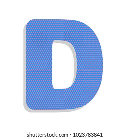 Letter D sign design template element. Vector. Neon blue icon with cyclamen polka dots pattern with light gray shadow on white background. Isolated.