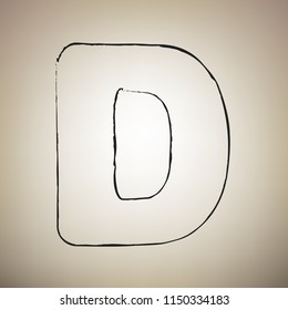 Letter D sign design template element. Vector. Brush drawed black icon at light brown background.