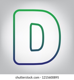 Letter D sign design template element. Vector. Green to blue gradient contour icon at grayish background with light in center.