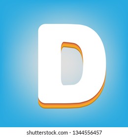 Letter D sign design template element. Vector. White icon with 3d warm-colored gradient body at sky blue background.