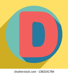 Letter D sign design template element. Sunset orange icon with llapis lazuli shadow inside medium aquamarine circle with different goldenrod shadow at royal yellow background.
